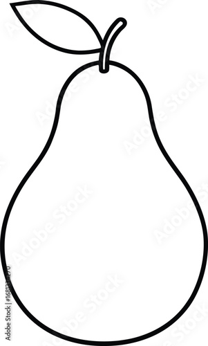 Vector art of simple outline drawing of a pear with a stem and leaf, isolated on a, representing a healthy fruit and natural food