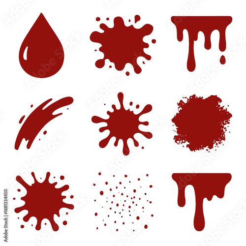 Irregular heavy drip droplet splatter streak vector central icon blot blood