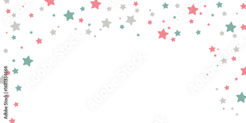 Pastel falling stars overlay in pink, green and gray tones, transparent decorative background with copy space for text or photo, celestial dreamy effect for design, print and digital artwork.