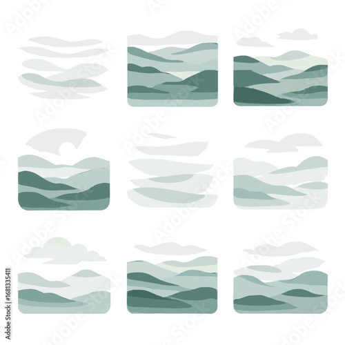 Valley sweeps mist drifting lowland vector fog icon atmospheric lines dawn haze