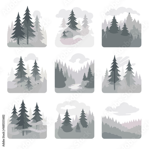 Trees trunks haze bands vapor icon icons vector across foggy between forest