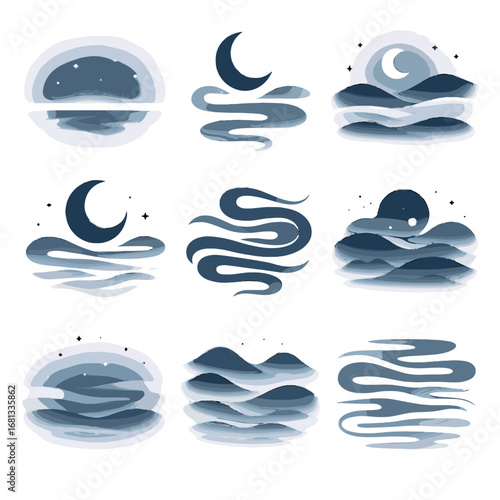 Icon horizon vapor gentle nighttime mist dreamy haze over moon vector atmospheric
