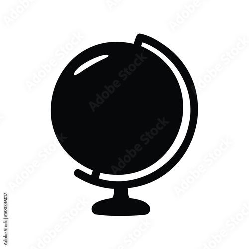Black Silhouette Globe Icon on Stand - Simple black silhouette of a globe on a stand, symbolizing geography, education, travel, world exploration, and global knowledge concepts.
