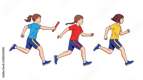 Relay Race: A dynamic illustration of children participating in a relay race. The image captures the spirit of teamwork, competition, and athletic achievement.