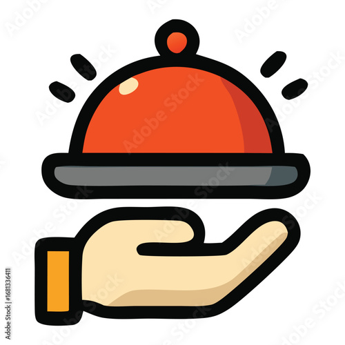 Hand holding covered platter suggests elegant meal. Suitable for food blogs, recipes, catering, event planning, and culinary industries.