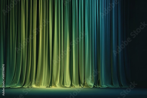 Gradient stage drapes, vibrant green to teal