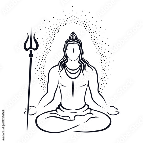 black and white shiva meditating with trident clip art preview