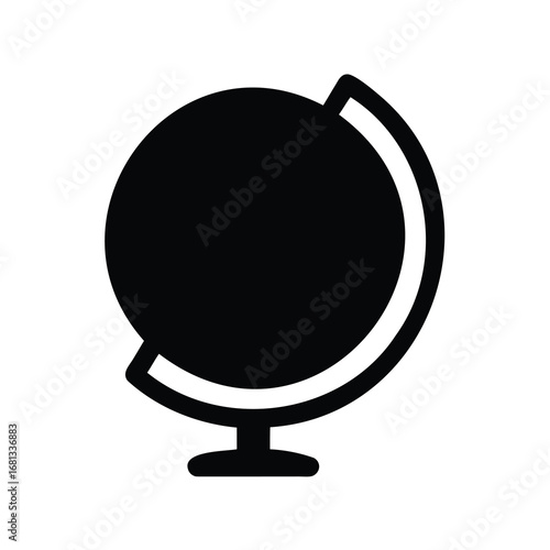 Globe Silhouette Icon for Education and Travel - Simple black silhouette of a globe on a stand, symbolizing geography, education, travel, exploration, and world knowledge concepts.

