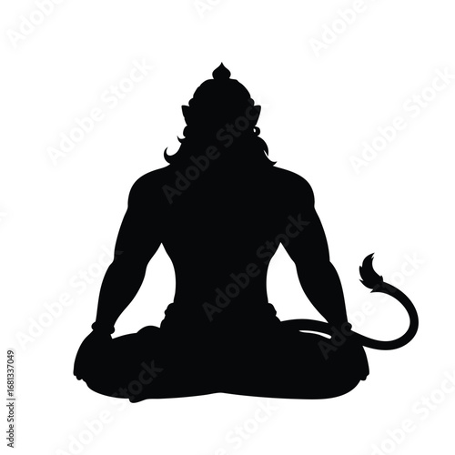 Silhouette of Hanuman Meditating in Padmasana Serene and Powerful Depiction of Devotion and Inner Strength Contemplative Hindu God