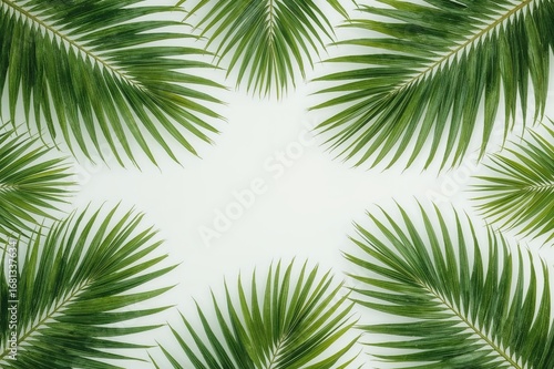 Overhead view of tropical palm fronds - flat lay