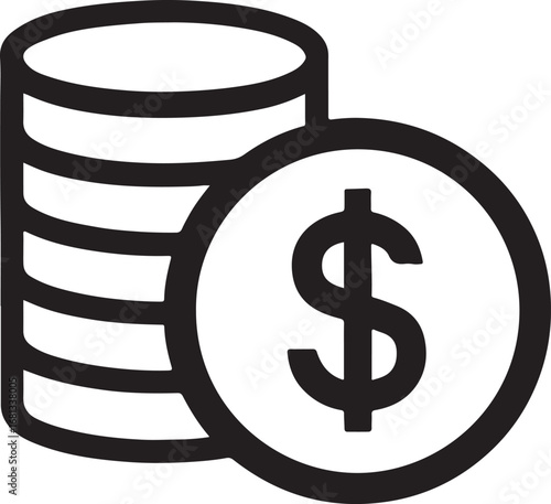Icon of stacked coins with dollar sign symbolizing financial success and wealth accumulation