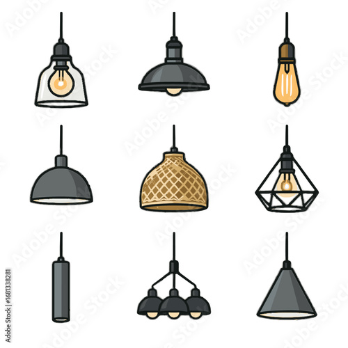 Industrial shade filament icon cylinder lamp pendant bulb modern vector light