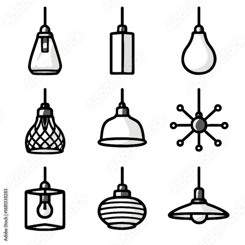 Vector frame open icon lamp light modern prism glass pendant wire shade