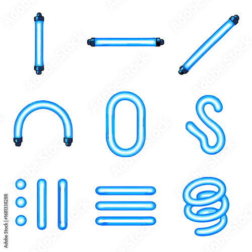 Neon vector horizontal grid spiral icon triple vertical tube light wavy