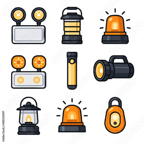 Hazard vector emer lamp rectangular industrial safety emergency beacon icon flashlight