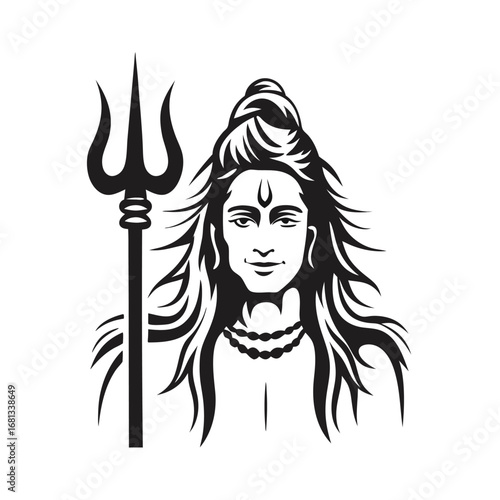 Monochromatic Depiction of Shiva with Trident A Striking Vector Art Illustration of Hindu God Lord Shiva