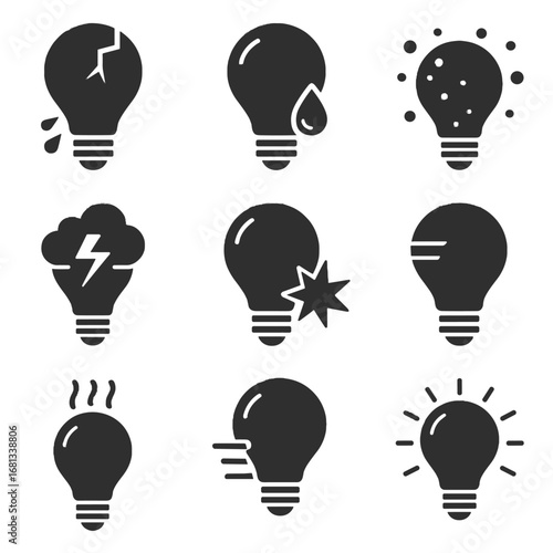 Icon variation lamp set glow bulb vector waterproof light dustproof collection shatterproof