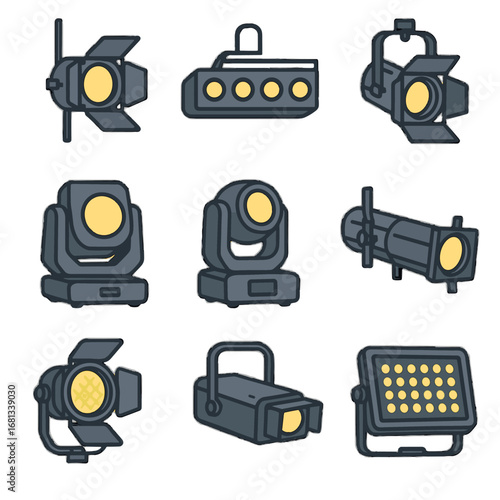 Spotlight lighting side icon light head floodlight icons vector stage yoke compact