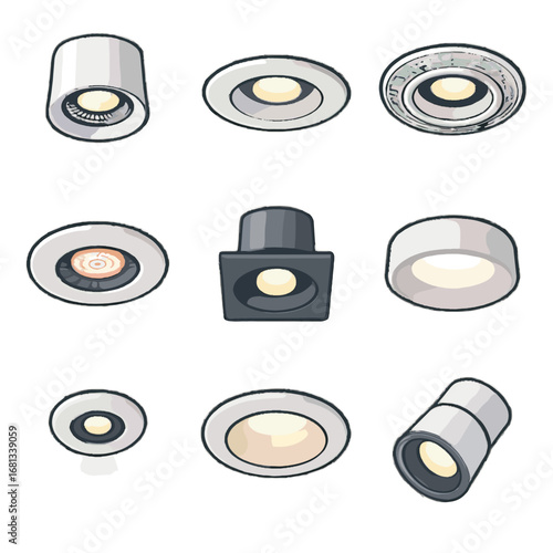 Ceiling adjustable metal modern spotlight vector narrow edge beam icon spotlights collection
