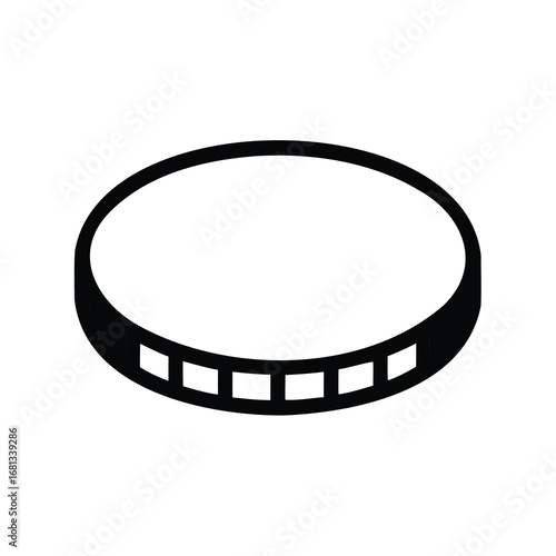Coin Icon Black and White Illustration - Simple black and white icon of a coin with a flat circular shape and edge detailing, representing money, currency, finance, and savings.