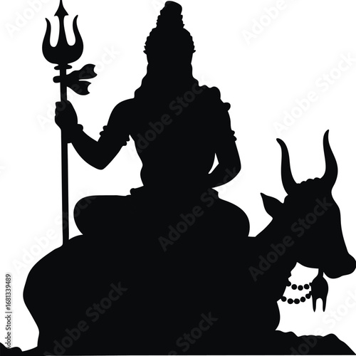 Silhouette Depiction of Shiva and Nandi the Bull Hindu Religious Art Divine Representation Symbolism and Spiritual Connection