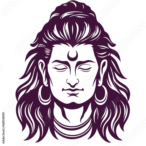 Majestic Shiva Illustration Intricate Details and Spiritual Essence Indian Mythology Art and Symbolism Divine Representation with Calm Expression and Flowing Hair
