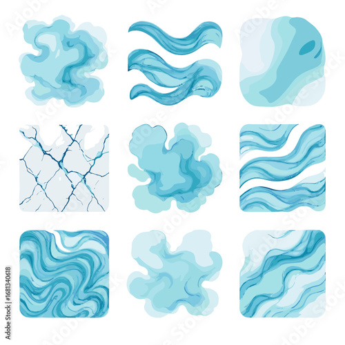 Marble vector streaks icon patterns wavy clouds pigment textures streams ink ribbons