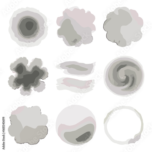 Cloudy flowing pigment icon blended wash ink bleeds gradient rings vector tone