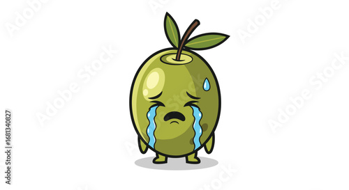 This adorable cartoon olive is crying tears of sadness expressing emotions with a cute face
