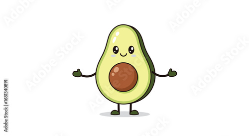 Cute animated avocado character offering a warm welcome with open arms and a friendly smile