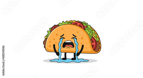 Sad crying taco character icon cute kawaii food illustration