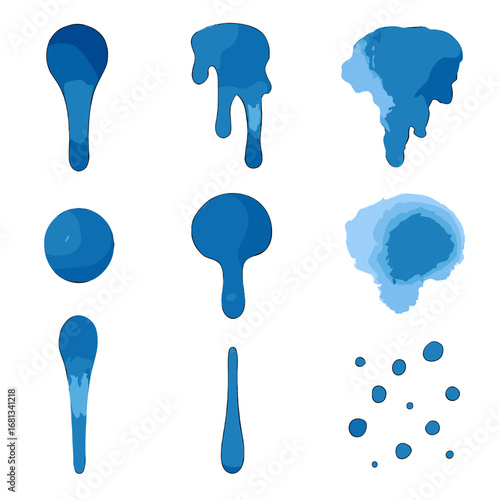 Rounded paint bleed smudge marks drip irregular vector colorful icon watercolor scattered