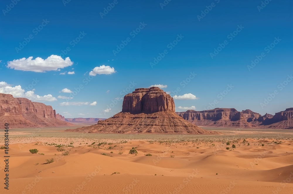 Naklejka premium Desert rock structure in a sandy valley