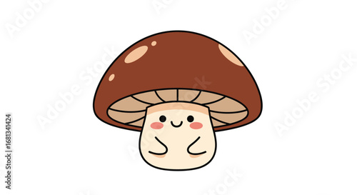 Cute kawaii mushroom character with happy face and tiny hands for your creative projects
