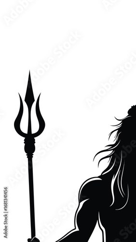 Powerful Silhouette Depiction of Lord Shiva with Trident, Symbolizing Strength and Divine Energy in Indian Mythology