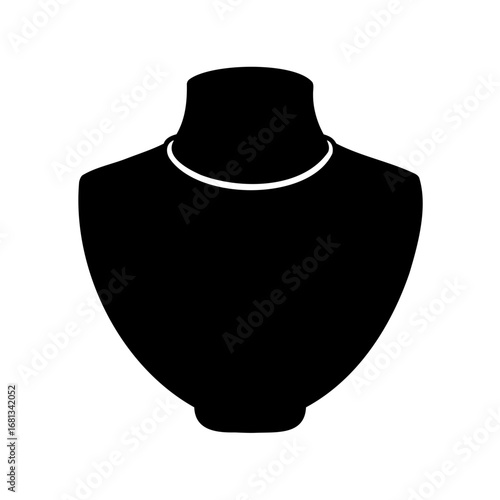 Jewelry Necklace Display Icon Silhouette - Black silhouette icon of a jewelry display stand featuring a beaded necklace, symbolizing fashion, luxury, and accessories.