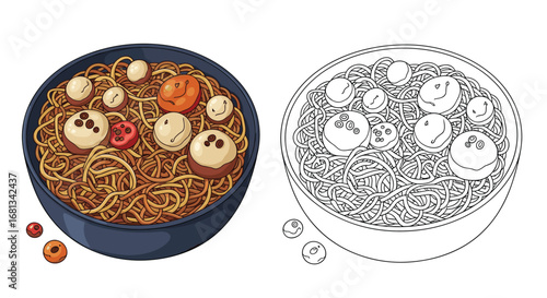 Delicious noodle soup with meatballs and vegetables a savory dish