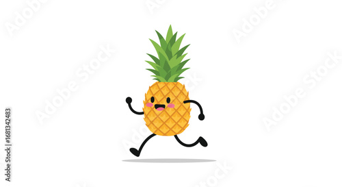 Happy running cartoon pineapple character with arms and legs having fun