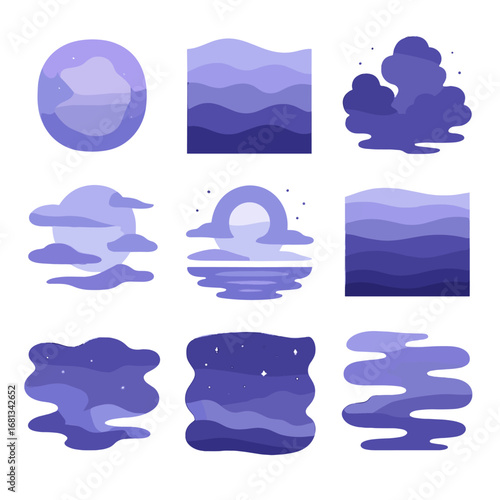 Icon gradients reflection starry outlines mist vector layering nighttime haze glowing icons
