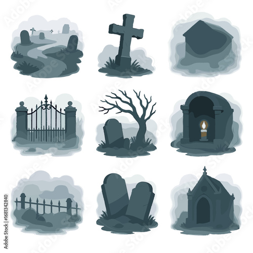 Vector through iron vectors over gothic leaning icon gate graveyard haunting fence