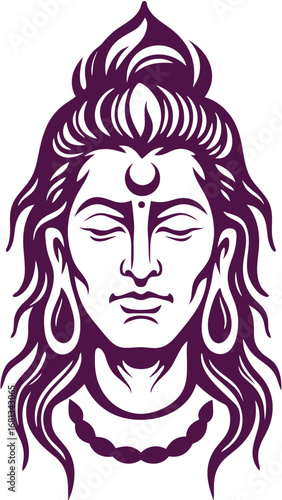 Lord Shiva Artistic Depiction Serene Face and Intricate Hairstyle Spiritual Symbolism Hindu Deity Religious Iconography Devotional Art