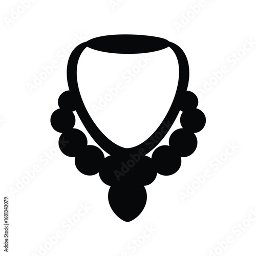 Beaded Necklace Icon Silhouette - Black silhouette icon of a beaded necklace with a central pendant, symbolizing jewelry, fashion, and elegance.
