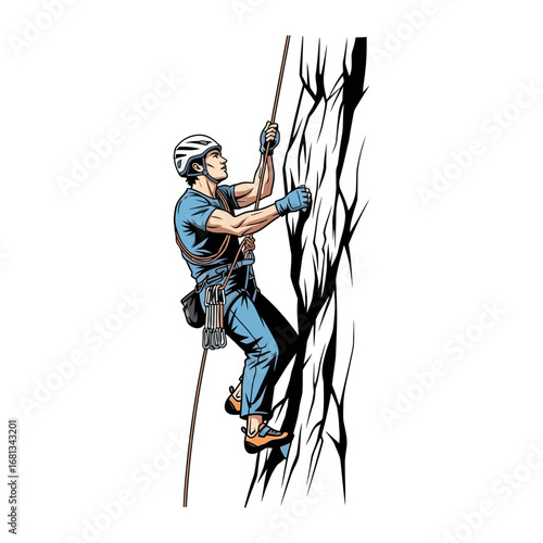 Uphill Ascent: An adventurer masterfully scales a rugged cliff face, navigating a challenging vertical climb with skillful precision, determination and resilience.