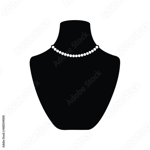 Necklace on Jewelry Stand Icon Silhouette - Black silhouette icon of a jewelry display stand with a pearl necklace, symbolizing fashion, luxury, or accessories.