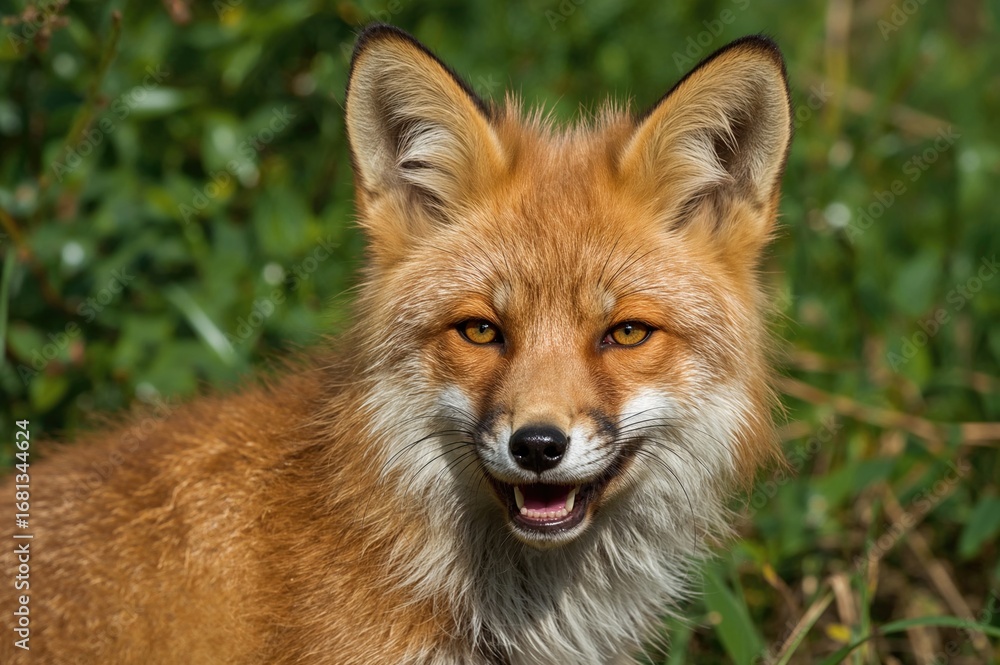 Fototapeta premium Close-up portrait of a red fox basking in sunlight