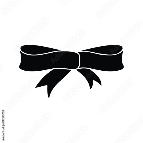 Black silhouette icon of a ribbon banner with curled edges, commonly used for decoration, labels, or vintage-style designs.