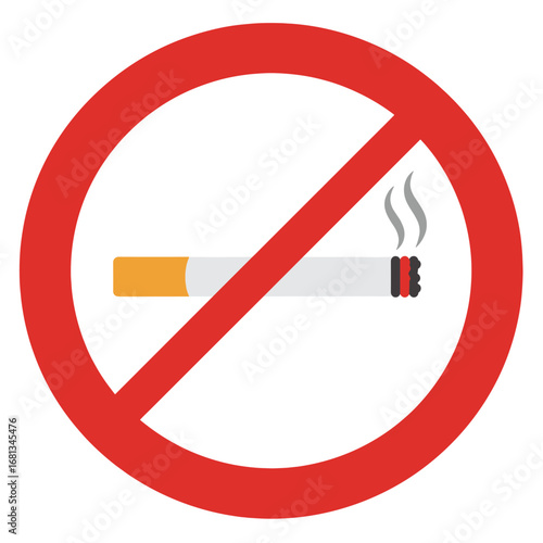 No Smoking Sign – Red Circle Prohibition Symbol with Cigarette and Smoke