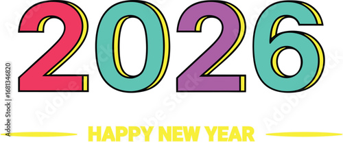 Vibrant colorful 2026 numbers with gradient fill celebrating the new year ahead