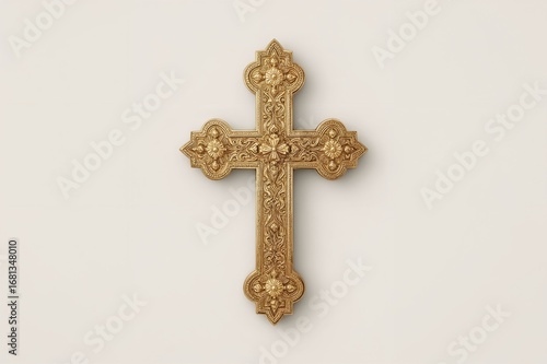 Detailed vector illustration of a golden Christian crucifix
