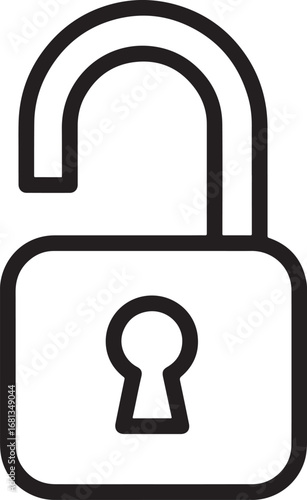 Open padlock symbol icon for security access unlock and safety concepts